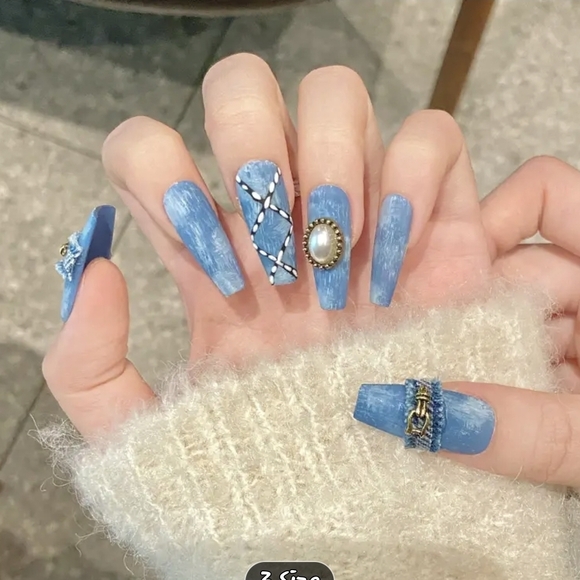 Blue Denim Press On Nails - Picture 2 of 3